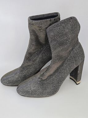 Michael Kors Metallic Knit Sock Booties Ankle Boots Gold Block Heel Size 9M